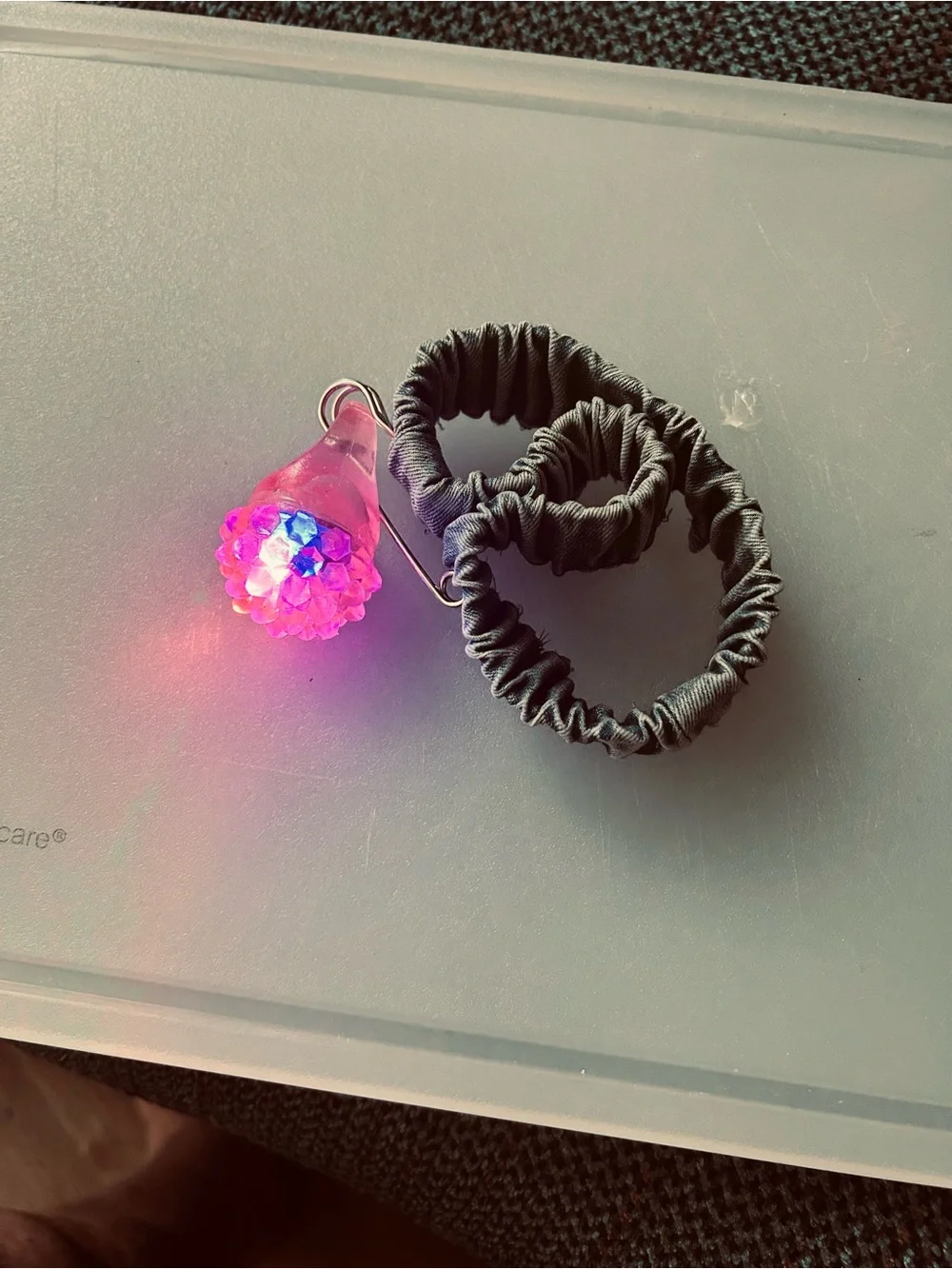 LED light up ring on denim bracelet